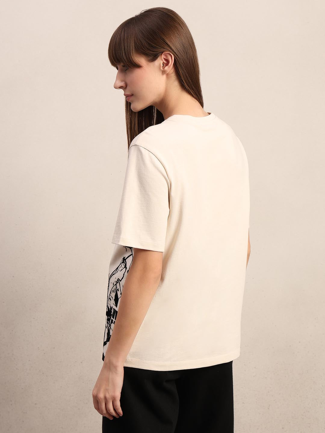 Ecru Printed Cotton T-shirt