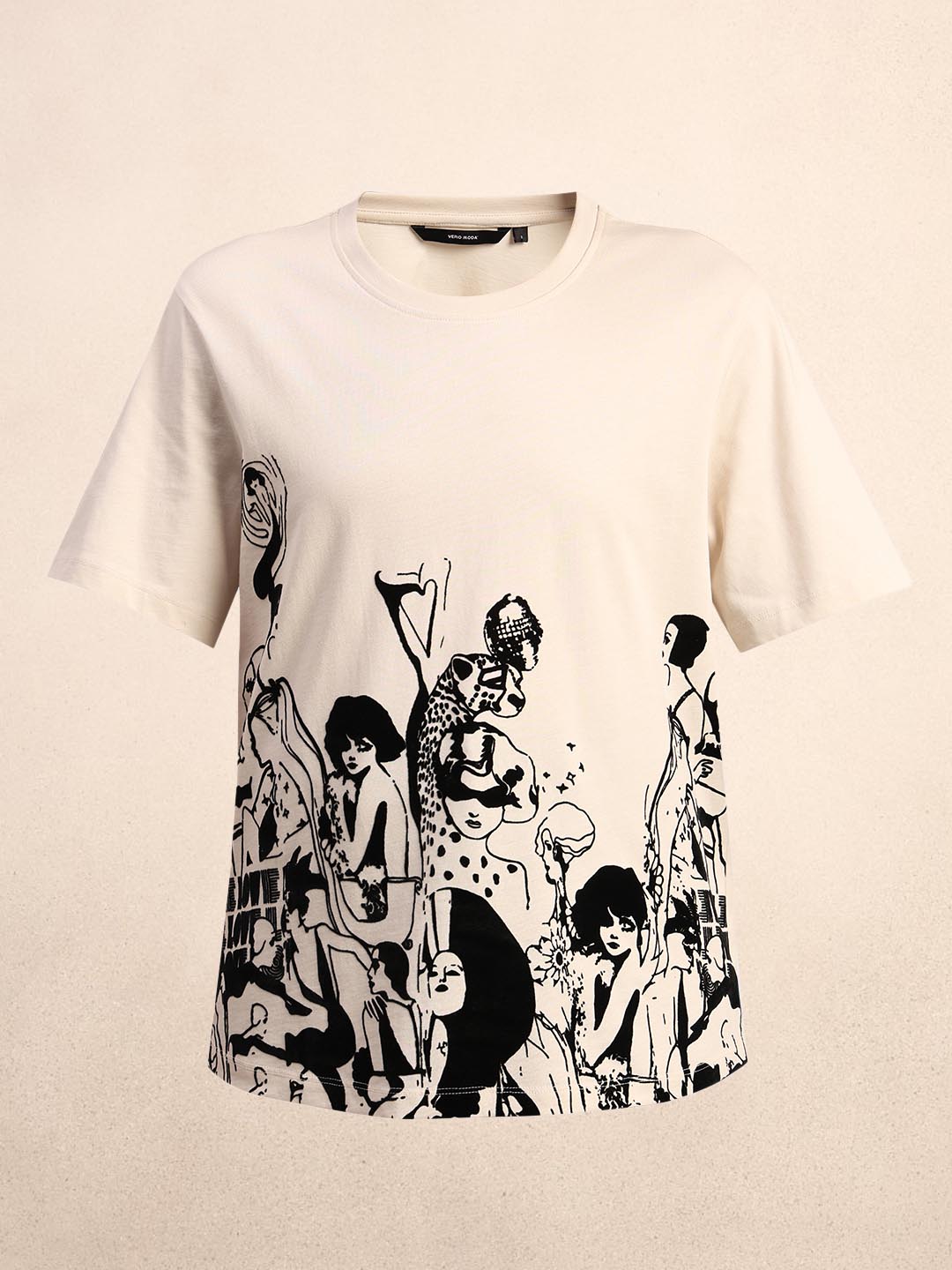 Ecru Printed Cotton T-shirt