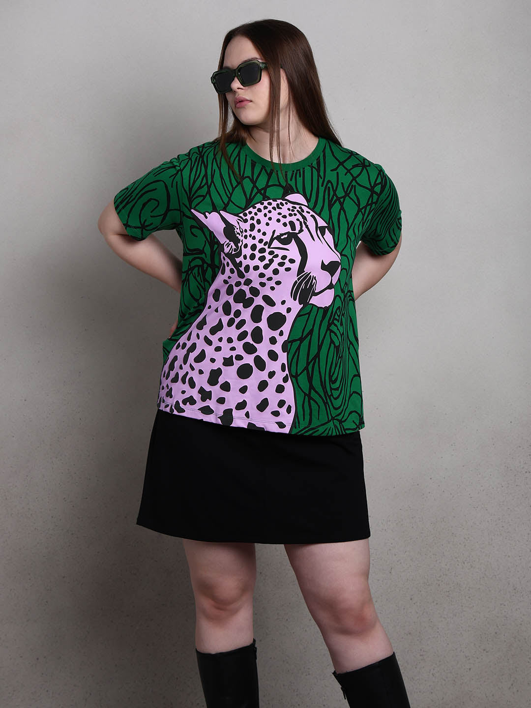 Curve Leopard Print Cotton T-Shirt