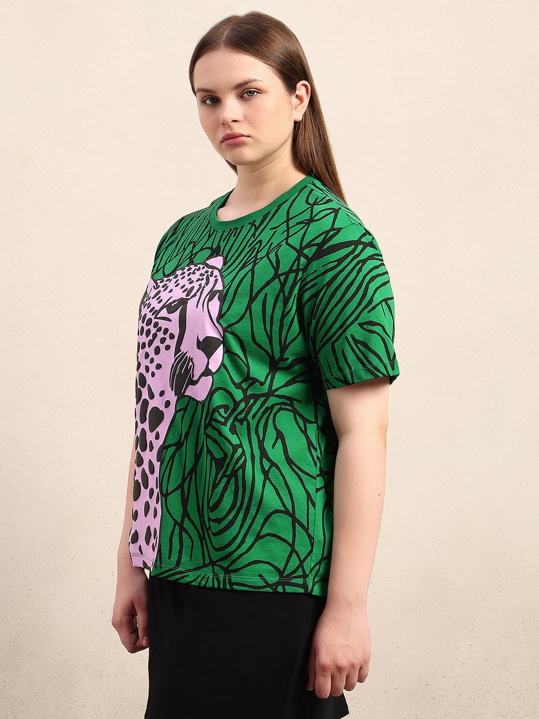 Curve Leopard Print Cotton T-Shirt