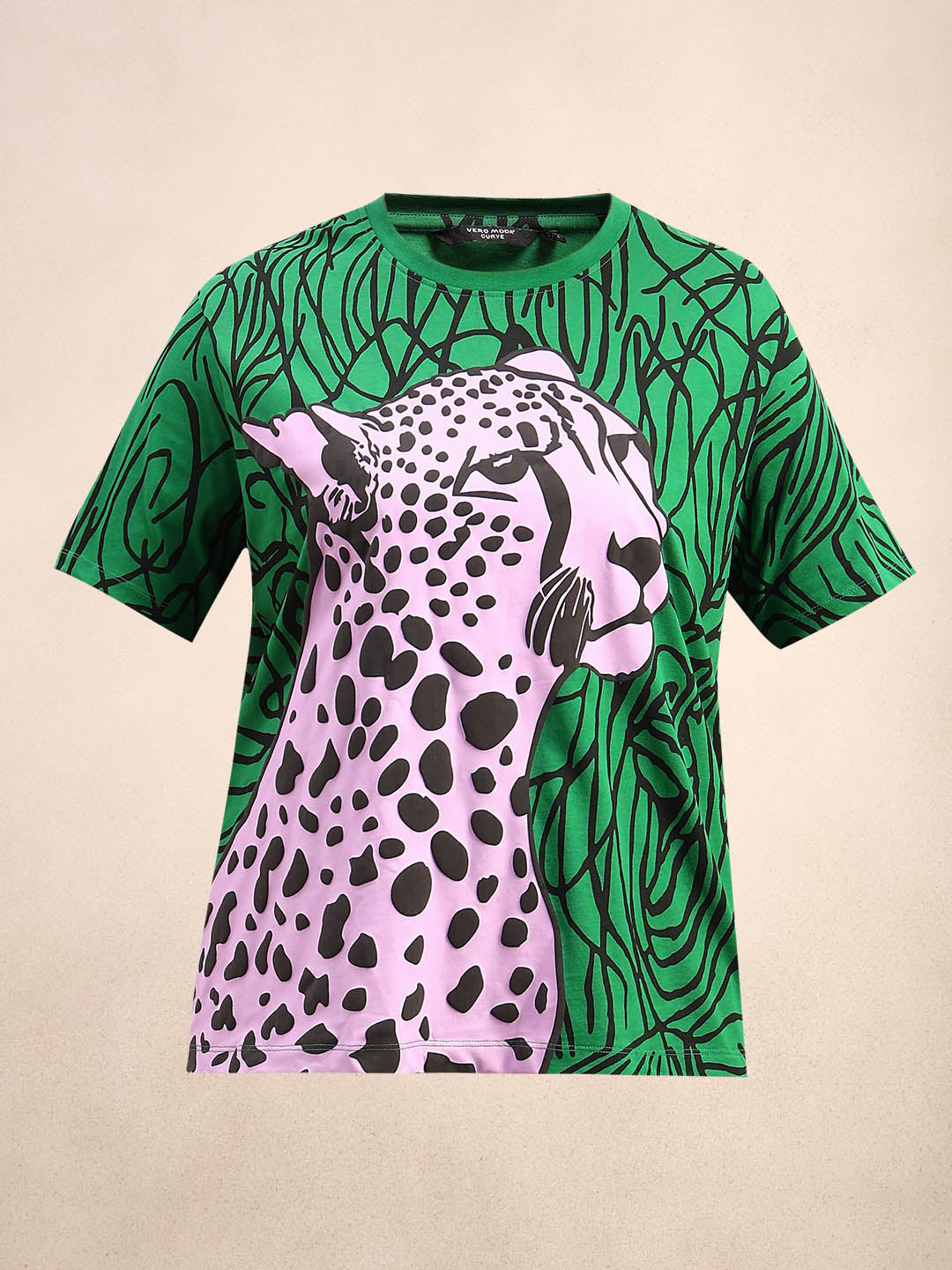 Curve Leopard Print Cotton T-Shirt