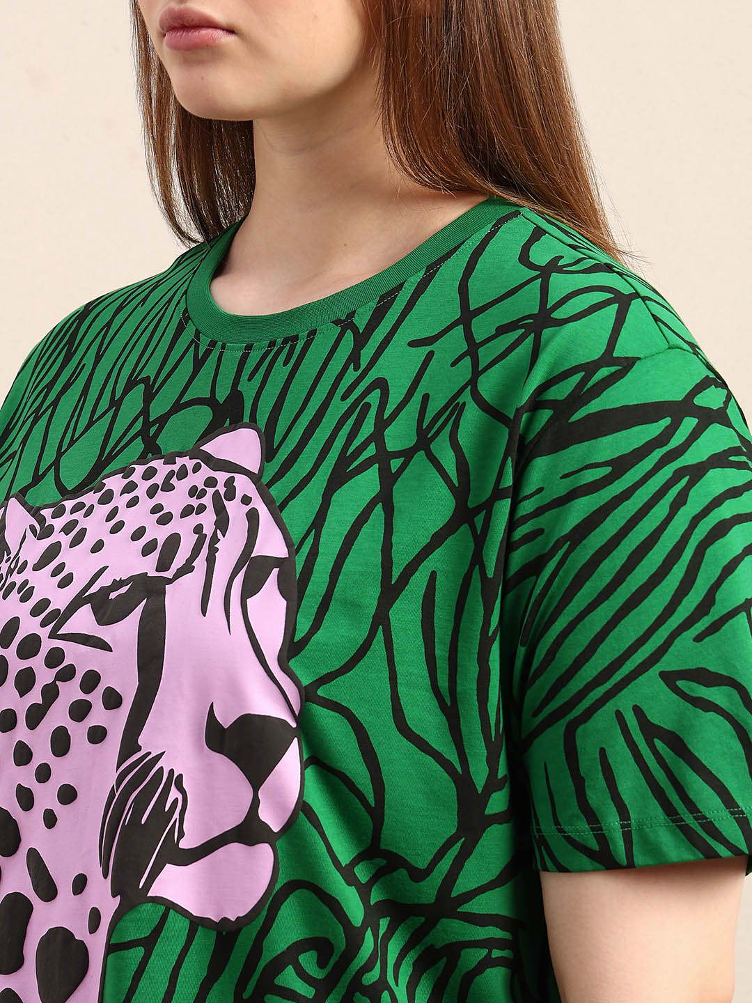 Curve Leopard Print Cotton T-Shirt