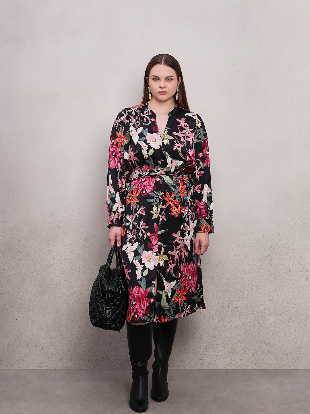 Curve Floral Print Midi Dress