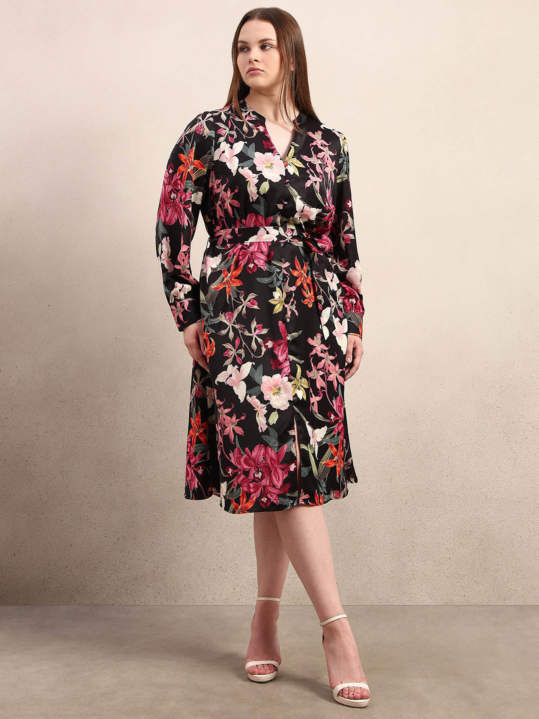 Curve Floral Print Midi Dress