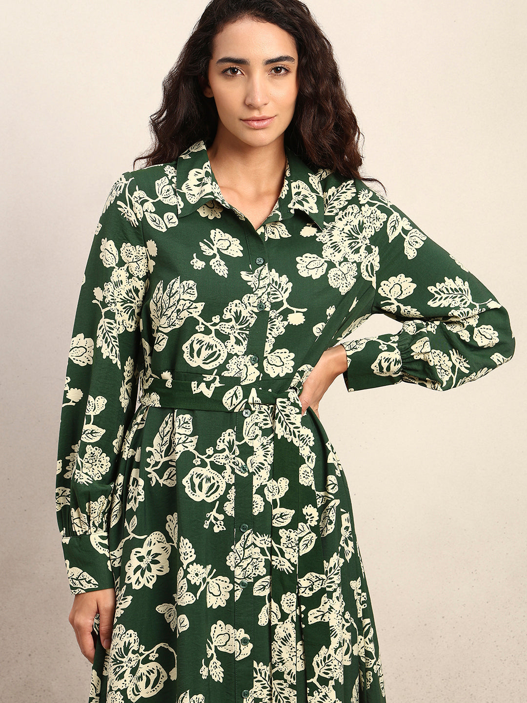 Floral Belted Shirt Dress