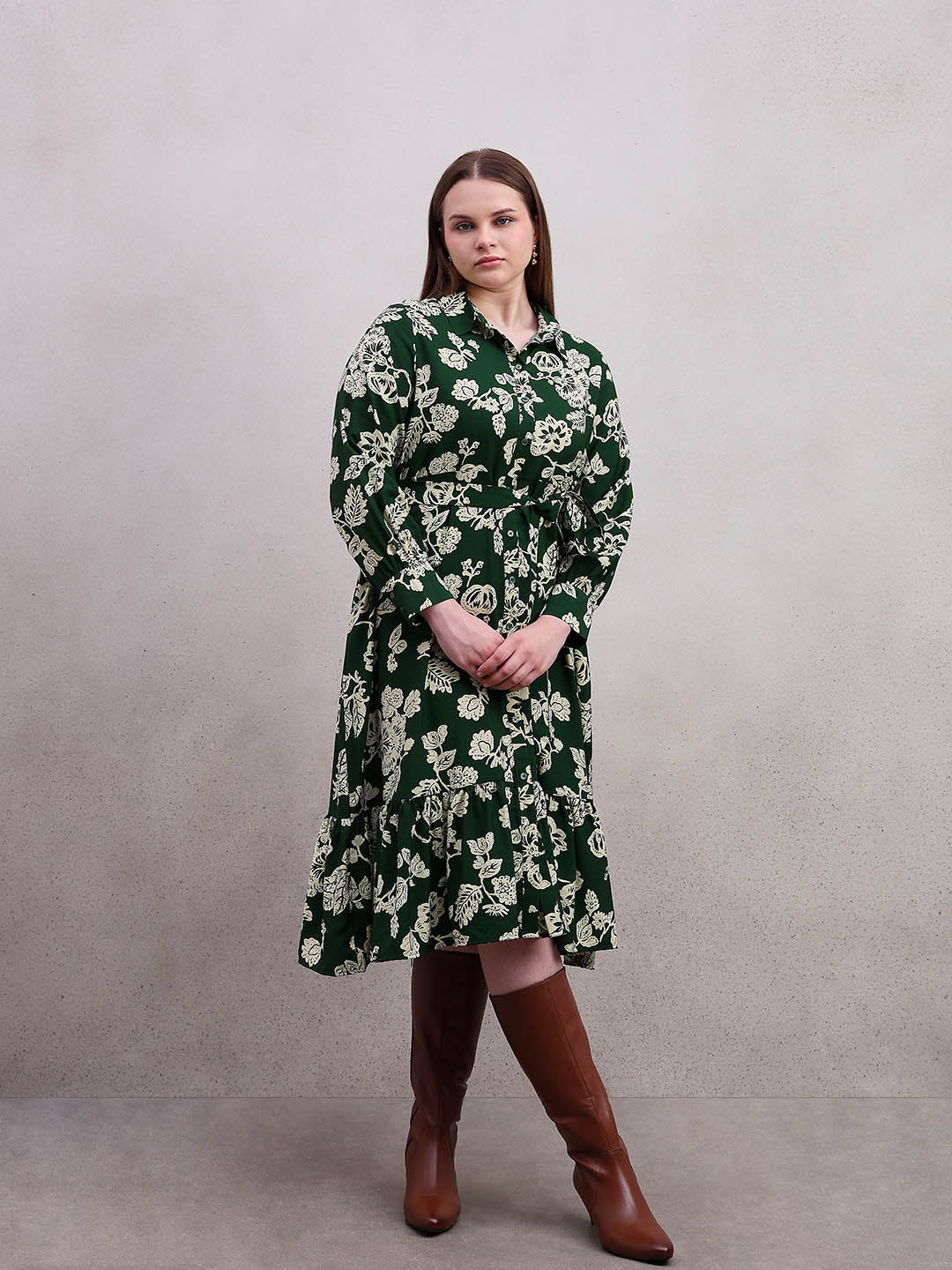 Curve Floral Belted Midaxi Dress