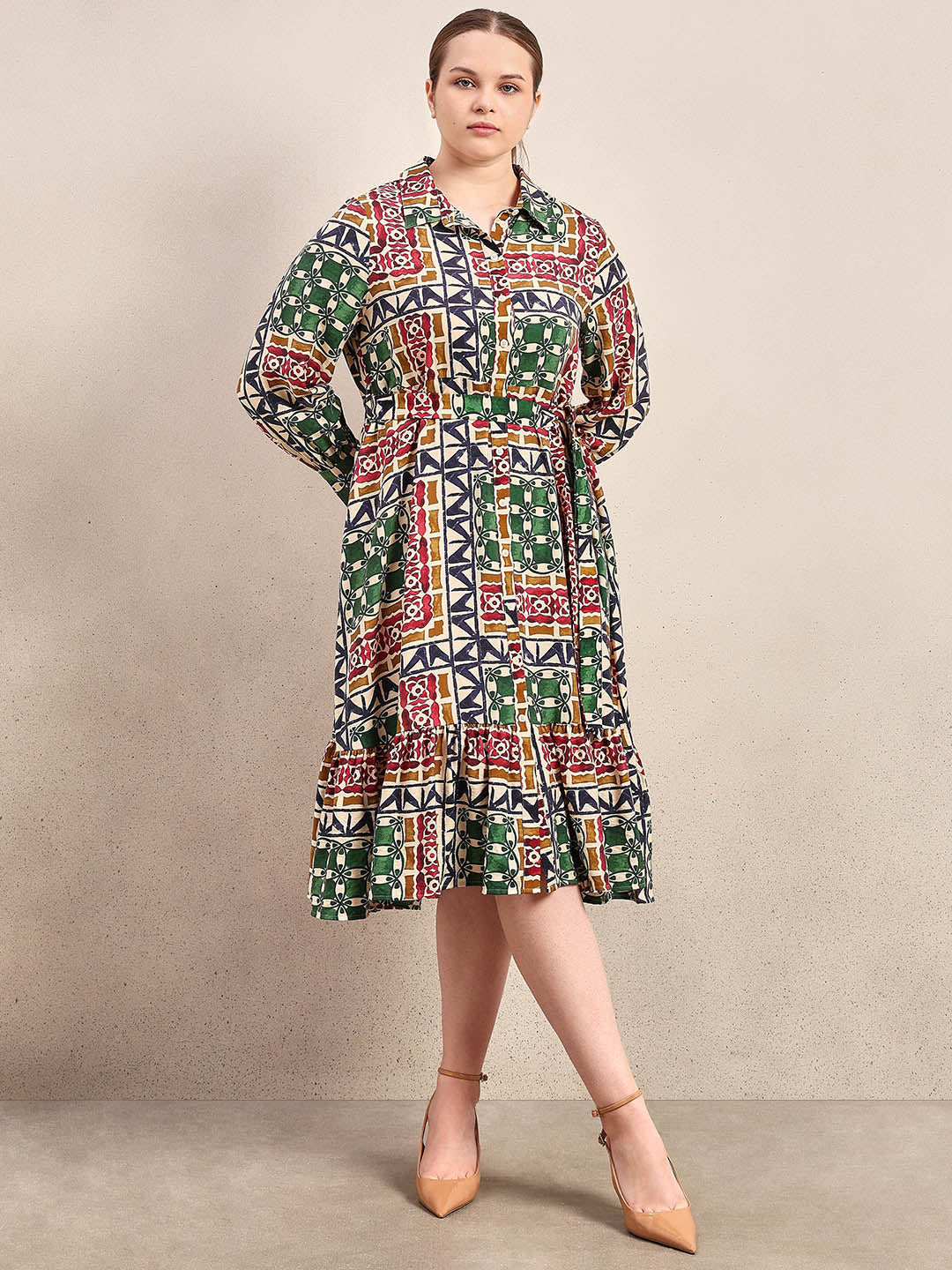 Curve Multi-Colour Printed Midaxi Dress