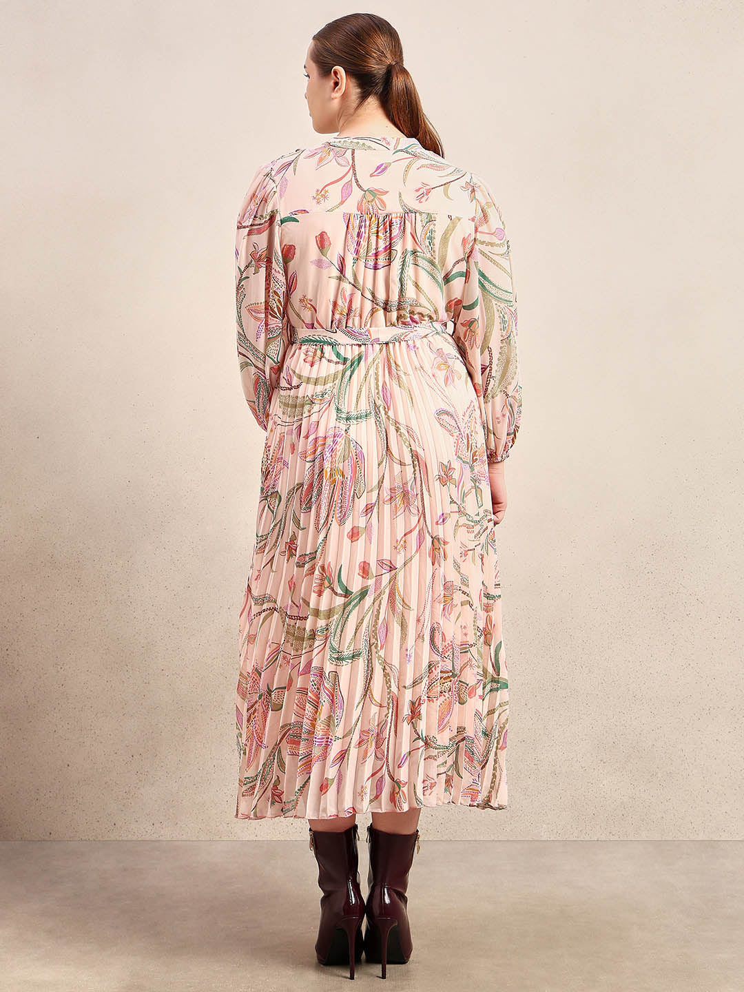 Curve Peach Floral Pleated Dress