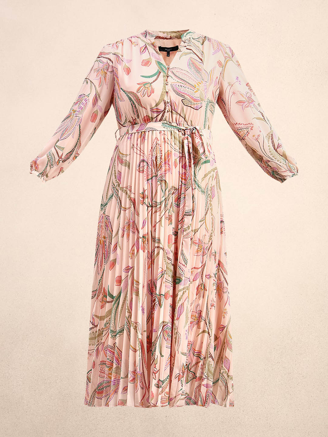 Curve Peach Floral Pleated Dress