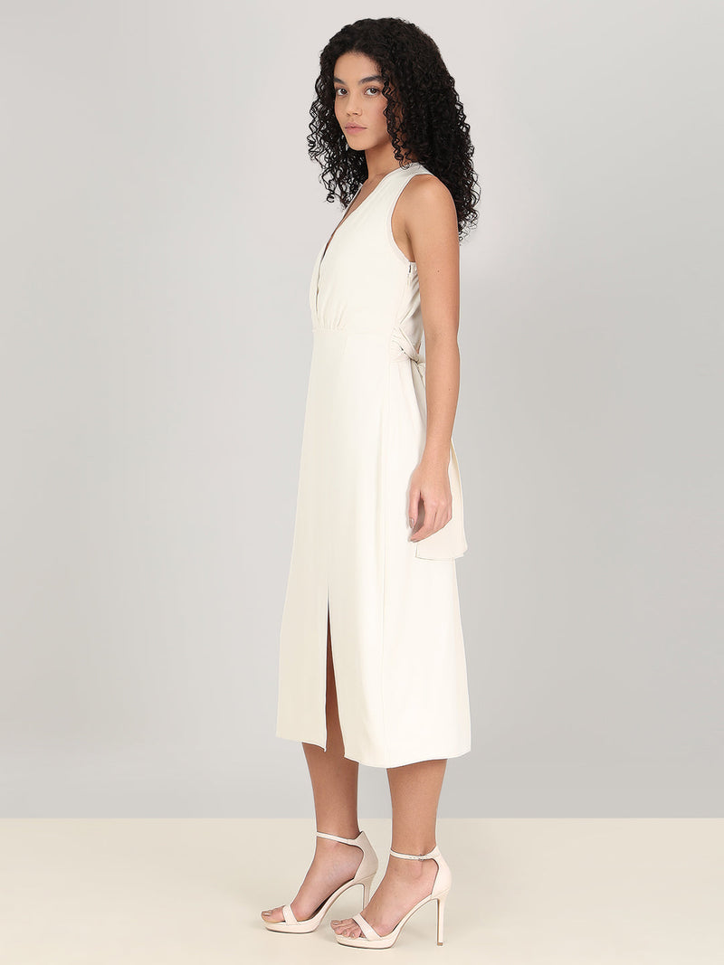V-Neck Sleeveless Midi Dress