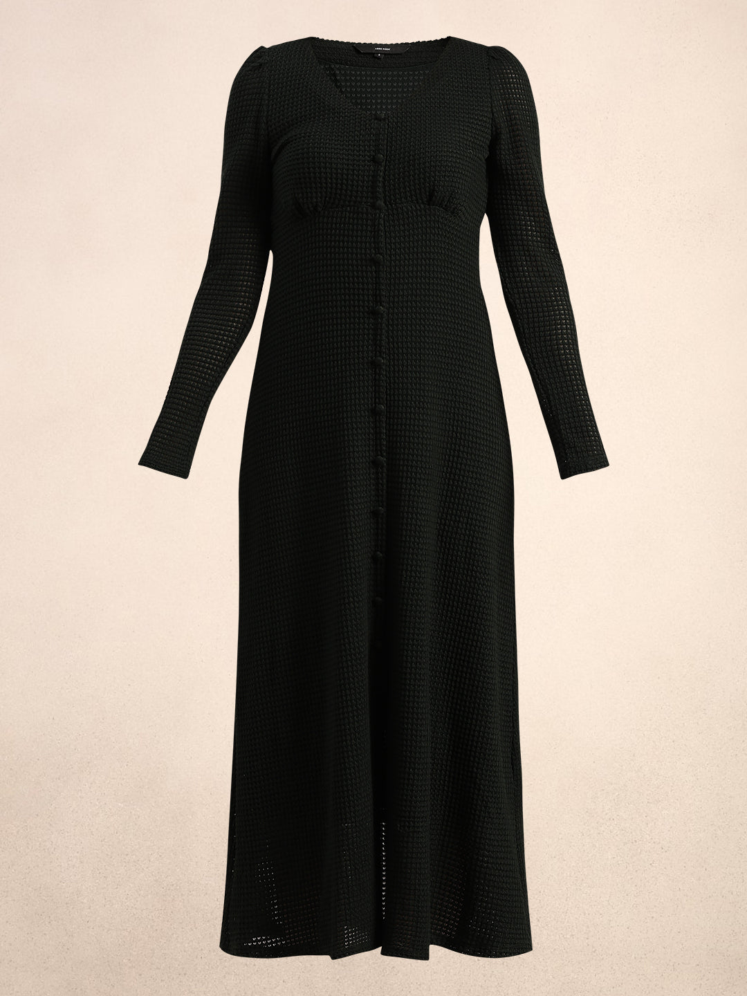 Button Detail V-Neck Midi Dress