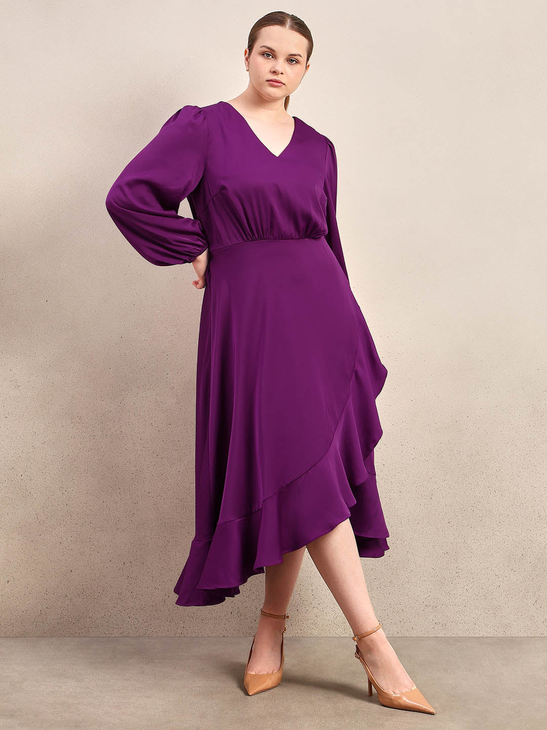 Curve Ruffle V-Neck Dress