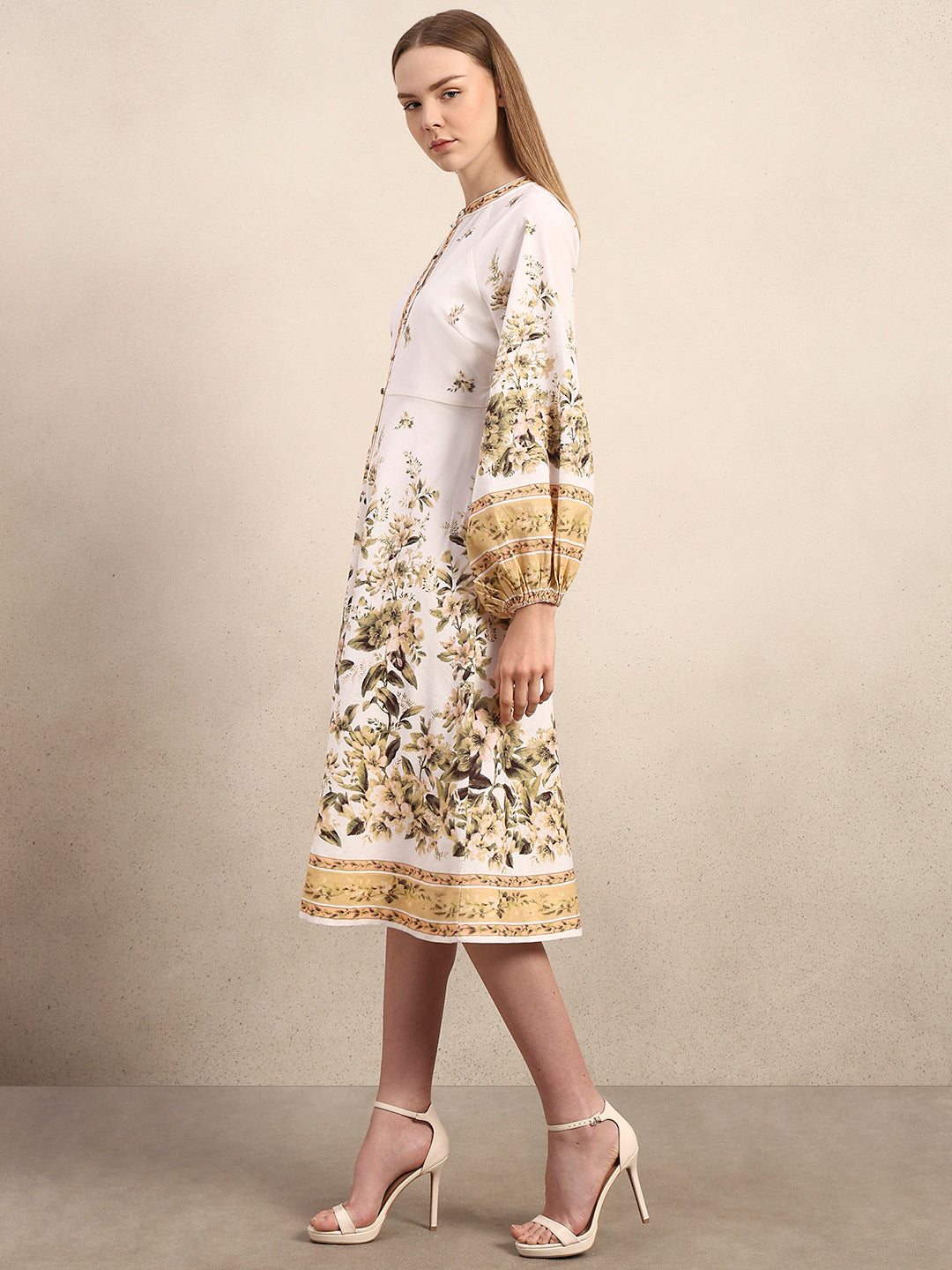 Floral Linen Blend Midi Dress