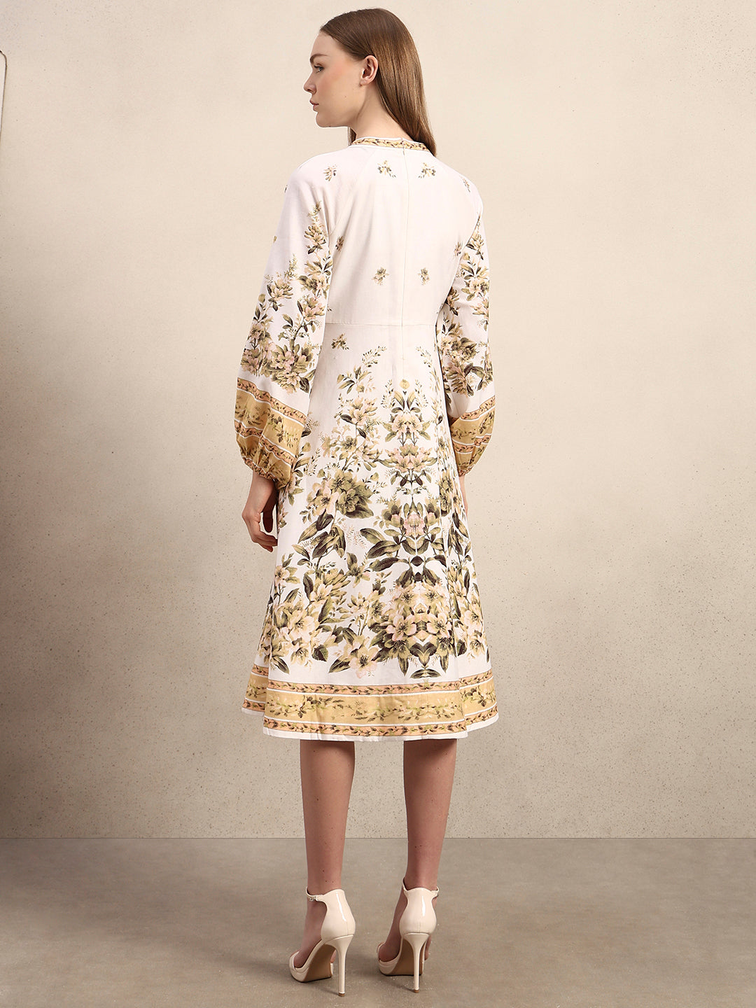 Floral Linen Blend Midi Dress