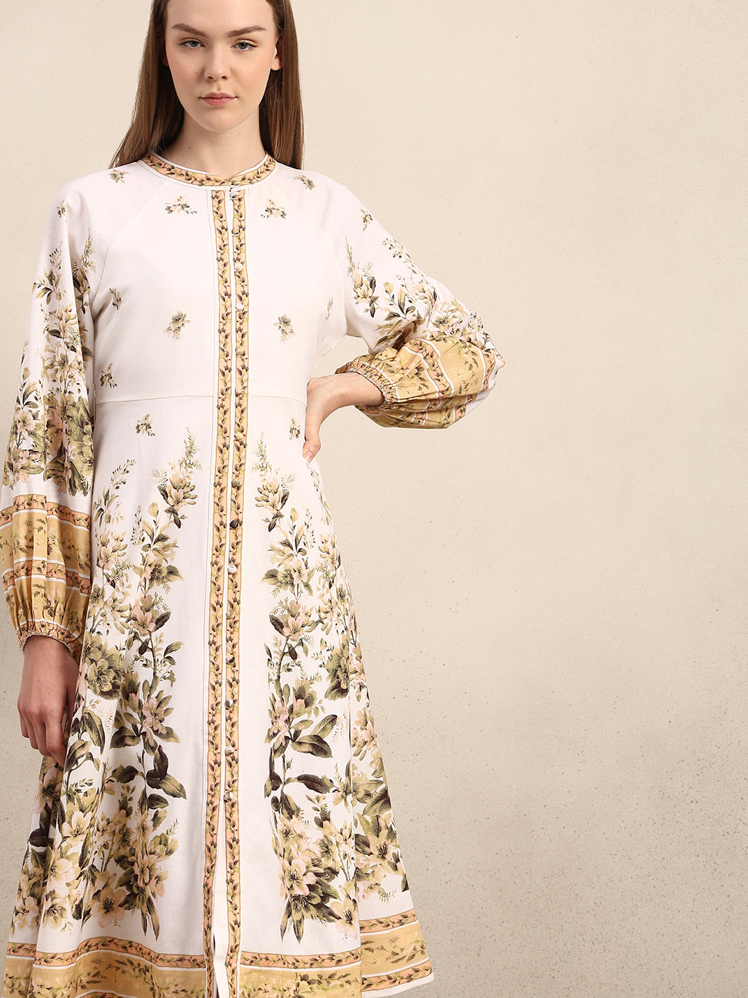 Floral Linen Blend Midi Dress