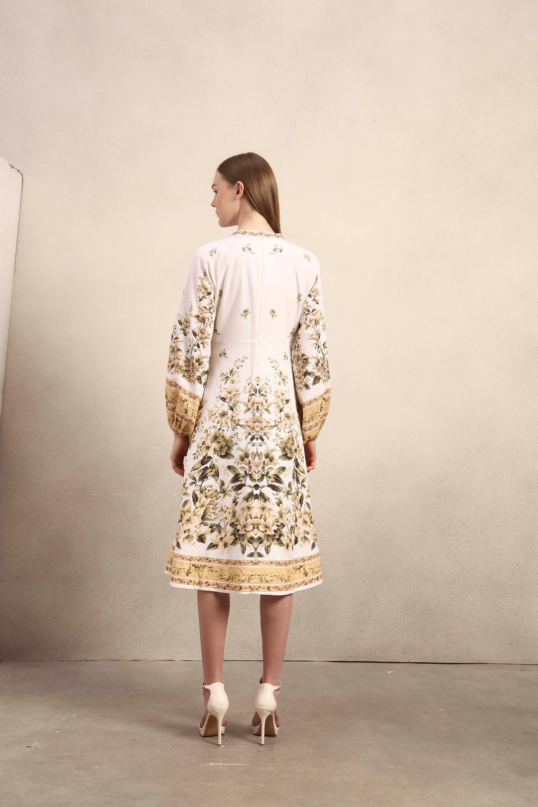 Floral Linen Blend Midi Dress