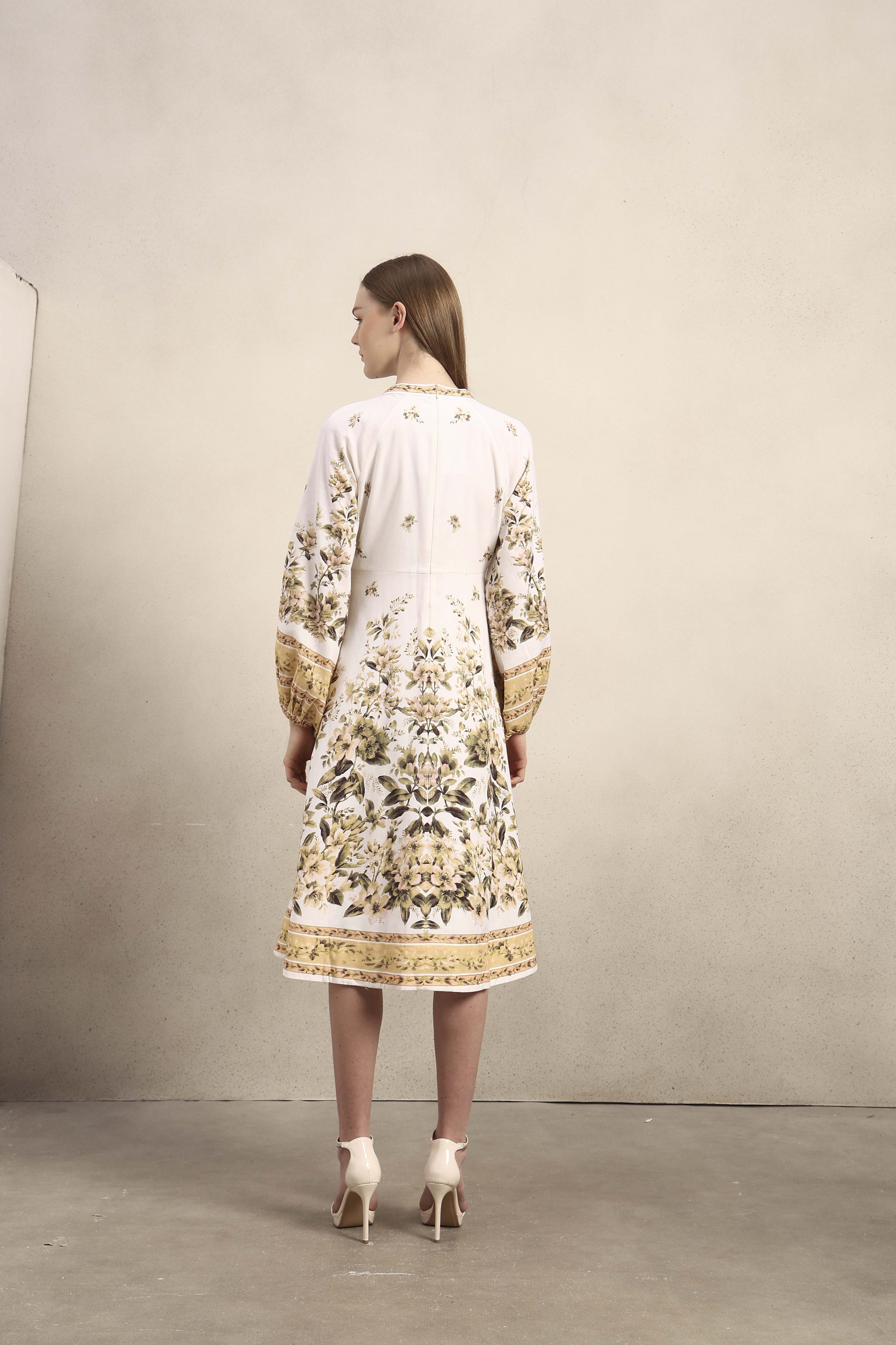 Floral Linen Blend Midi Dress