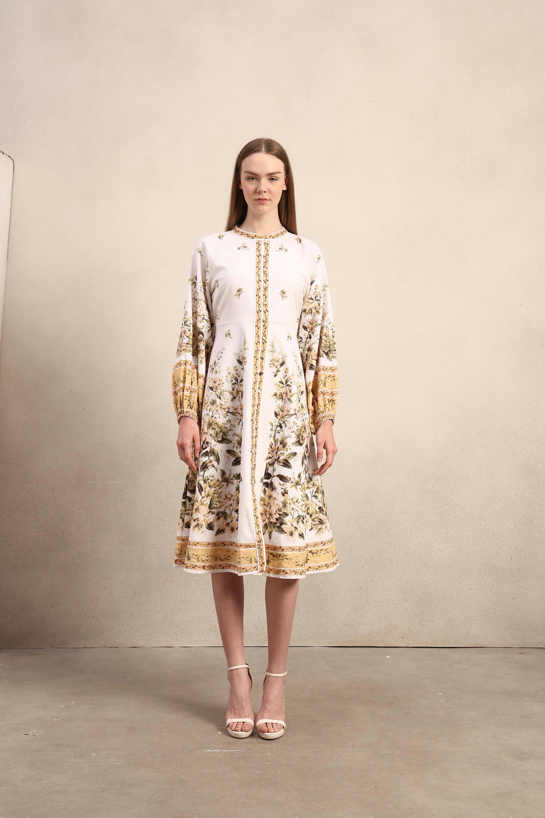 Floral Linen Blend Midi Dress