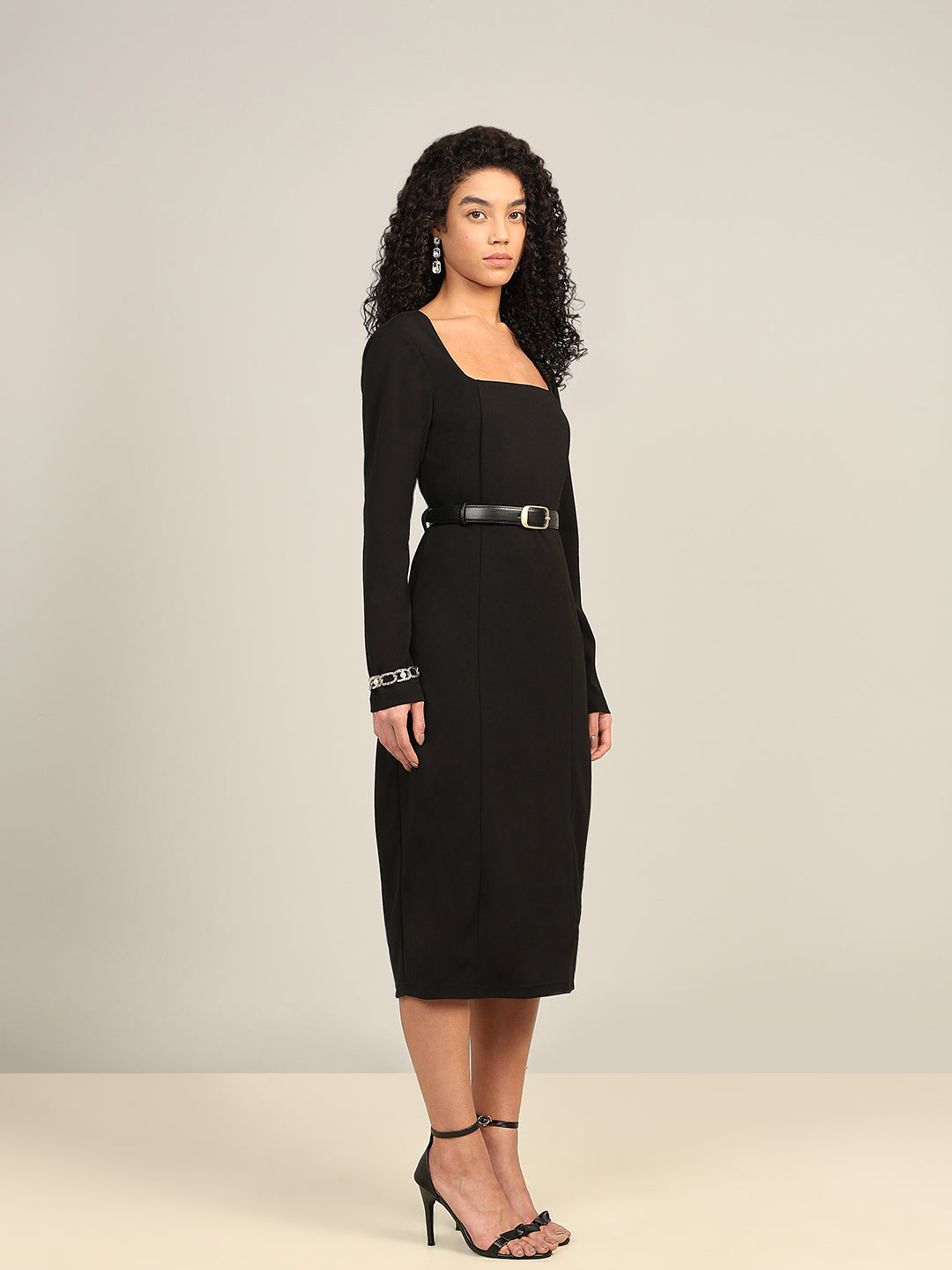 Black Belted Midi Dress