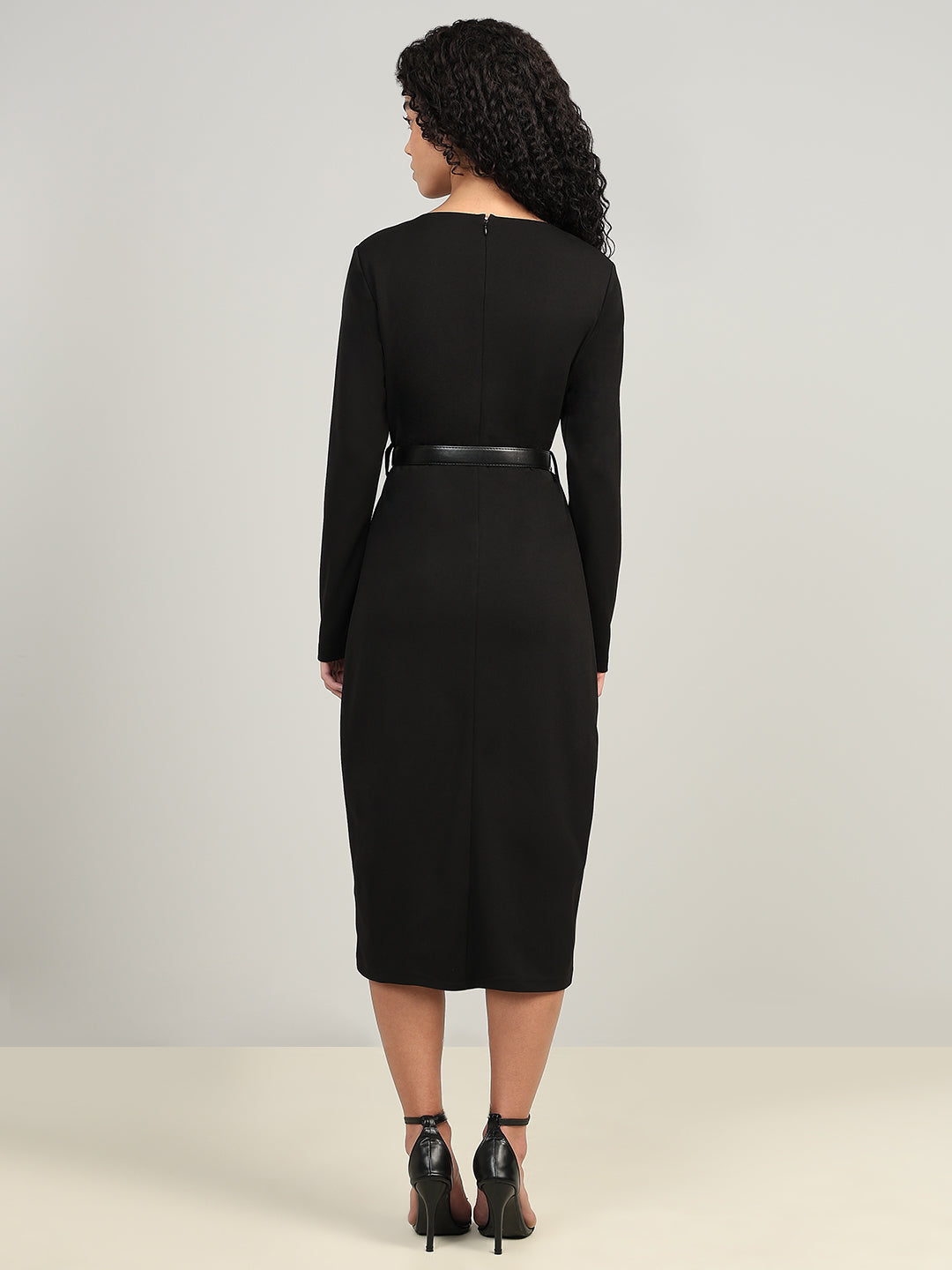 Black Belted Midi Dress
