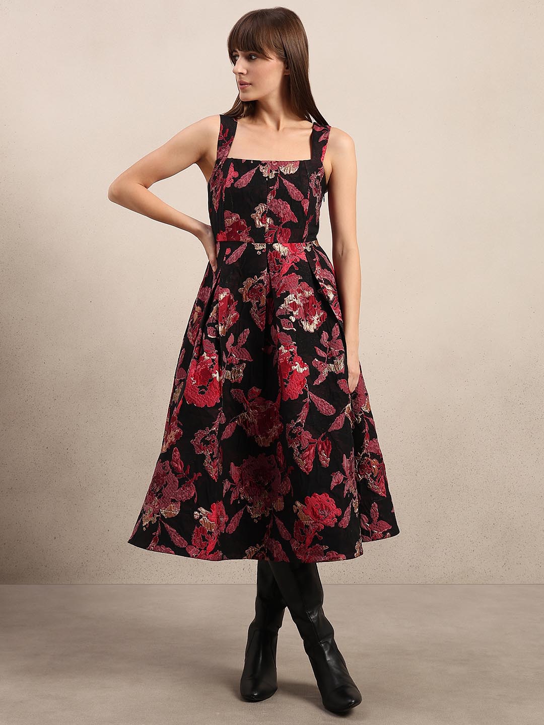 Black & Red Square Neck Dress