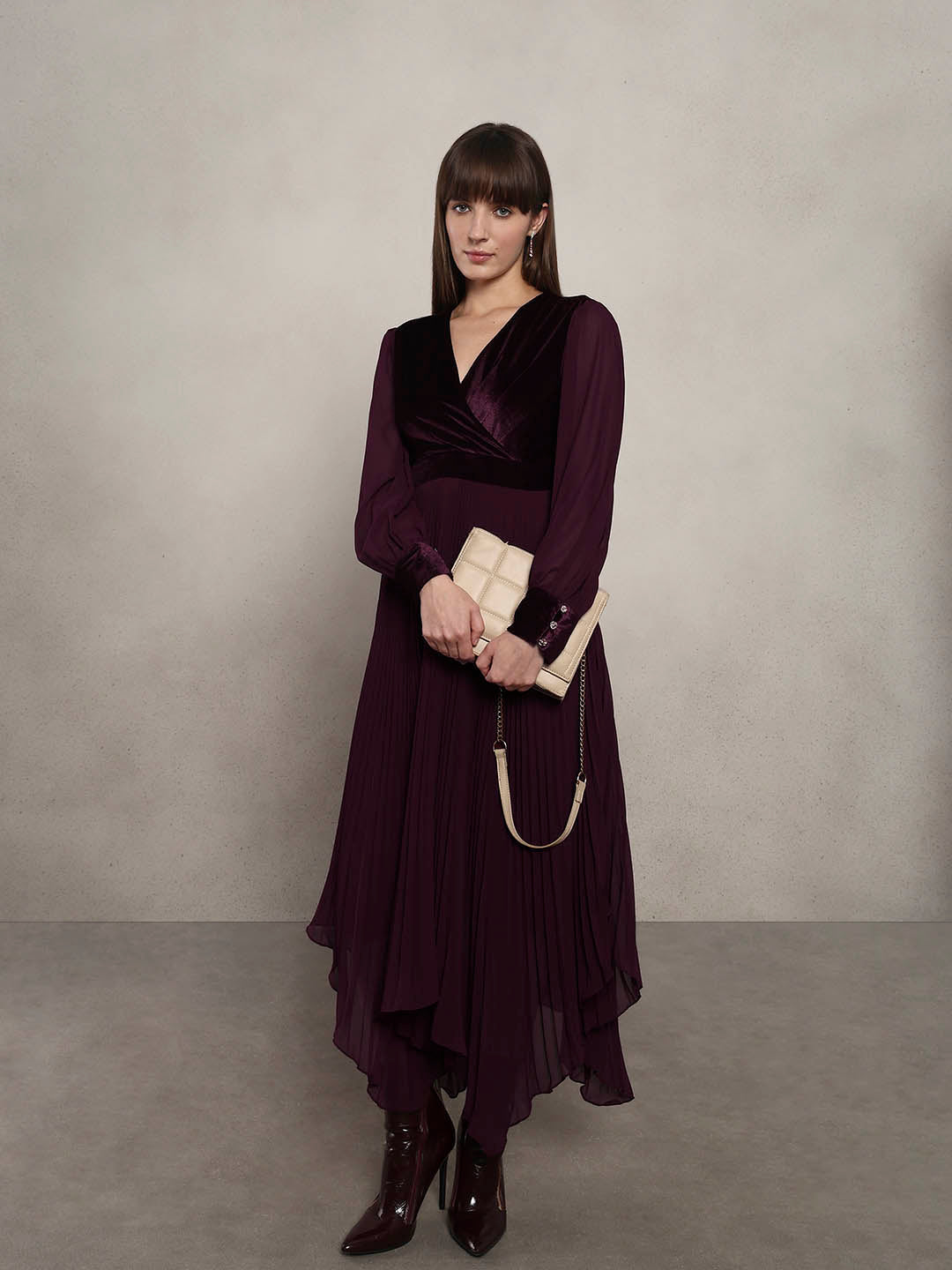 vero moda long sleeve dress Violet Pleated Maxi Dress