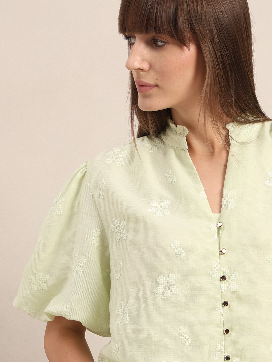 Green Embroidered Top