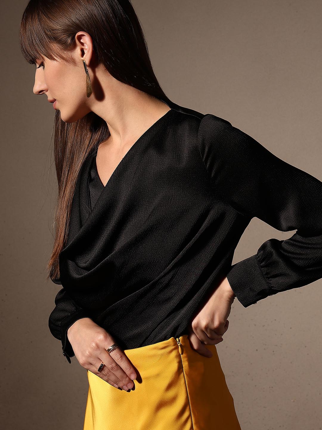 Black Cowl Neck Top