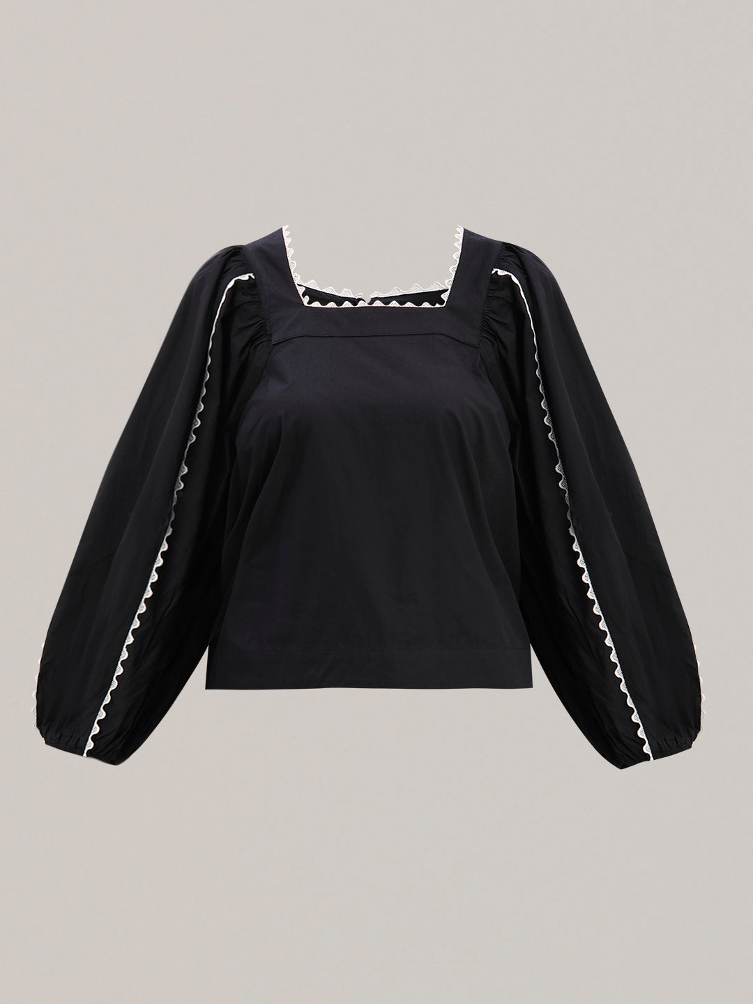 Black Square-Neck Puff Sleeve Top