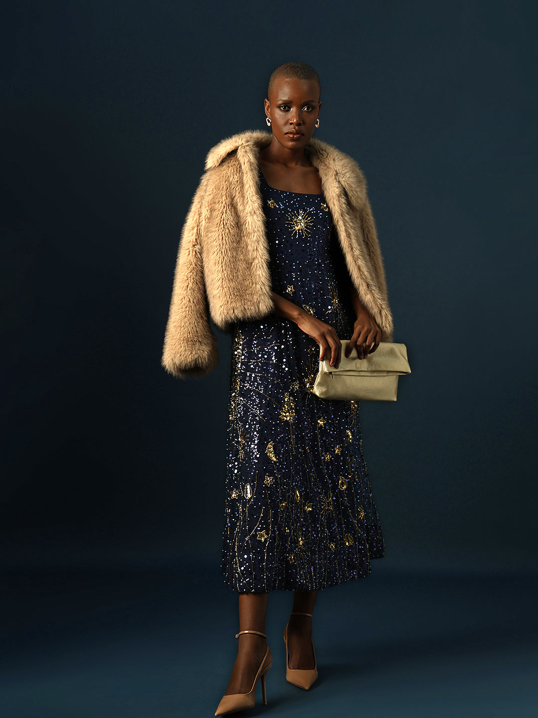 Marquee Sequin Embroidered Midi Dress