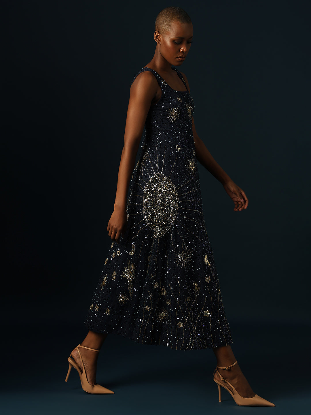 Marquee Sequin Embroidered Midi Dress