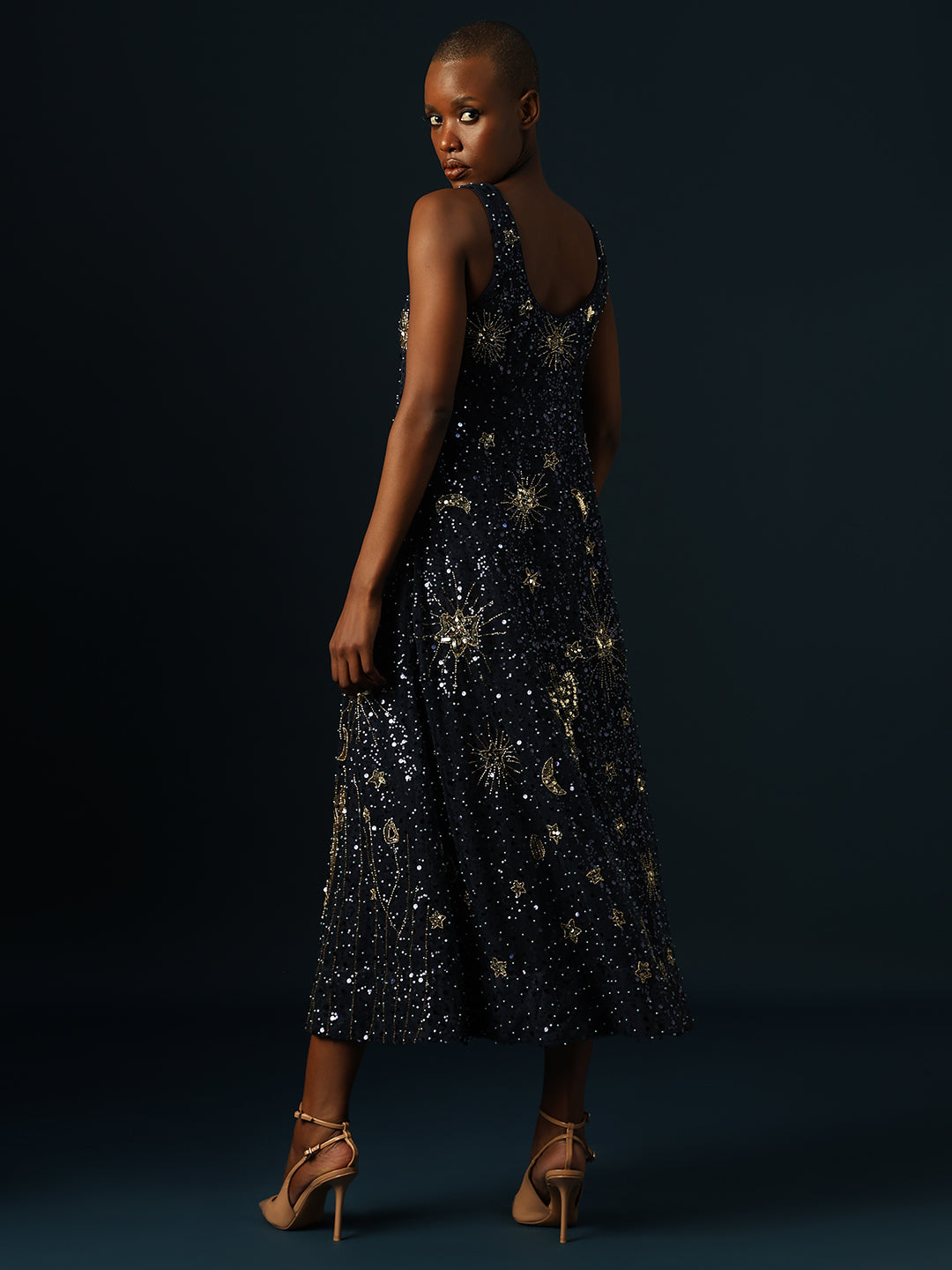 Marquee Sequin Embroidered Midi Dress