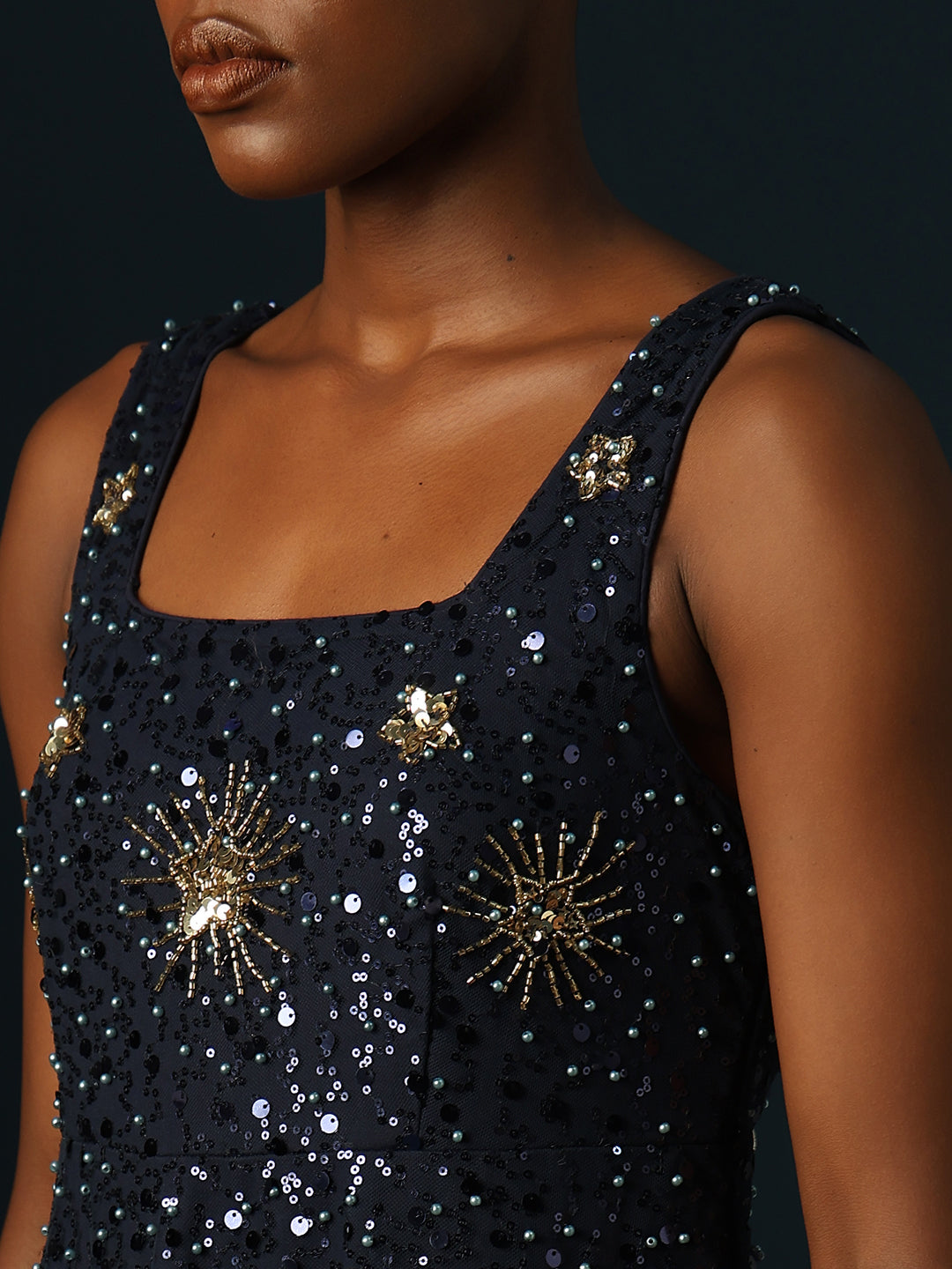 Marquee Sequin Embroidered Midi Dress