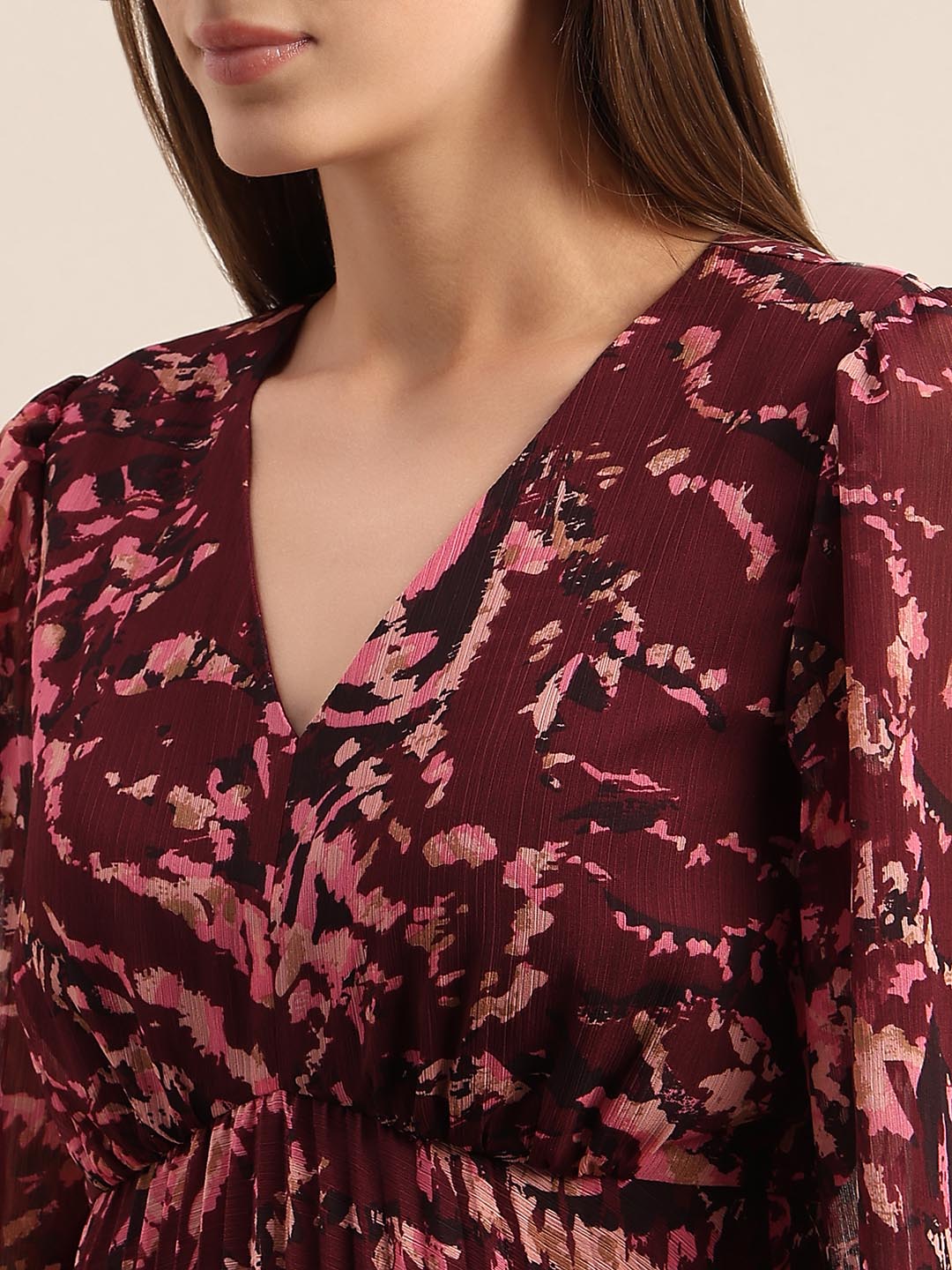 Red Printed Pleated Dress