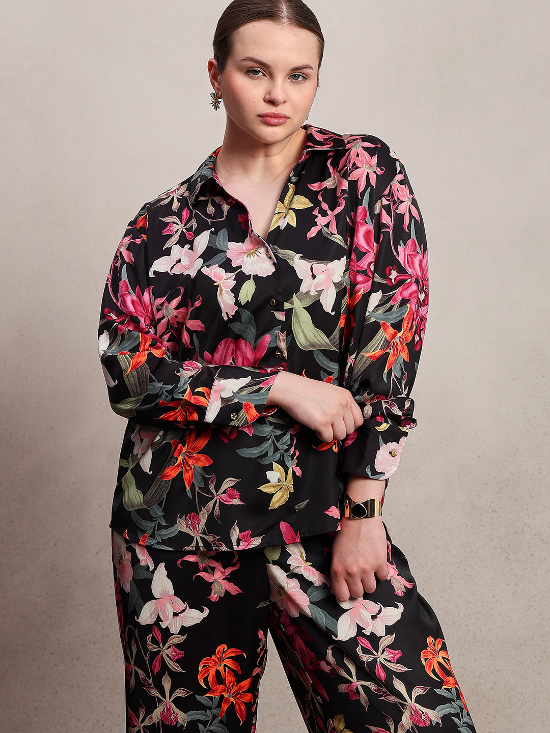 CURVE Black Floral Shirt