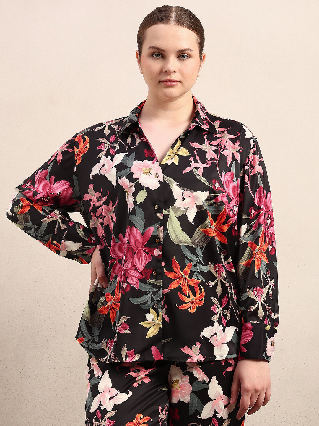 CURVE Black Floral Shirt
