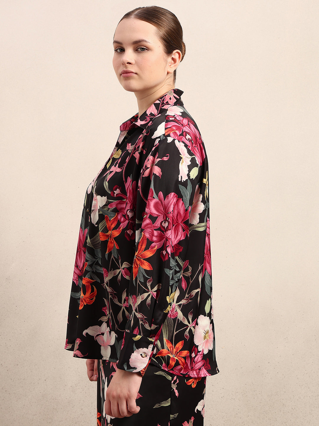 CURVE Black Floral Shirt