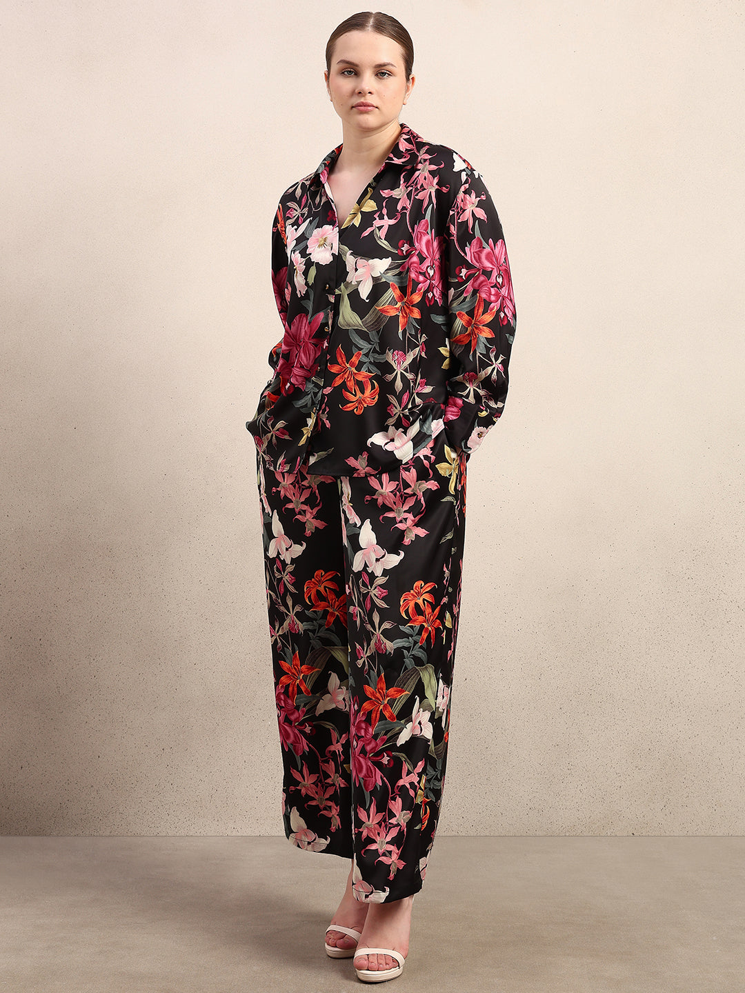 CURVE Black Floral Shirt