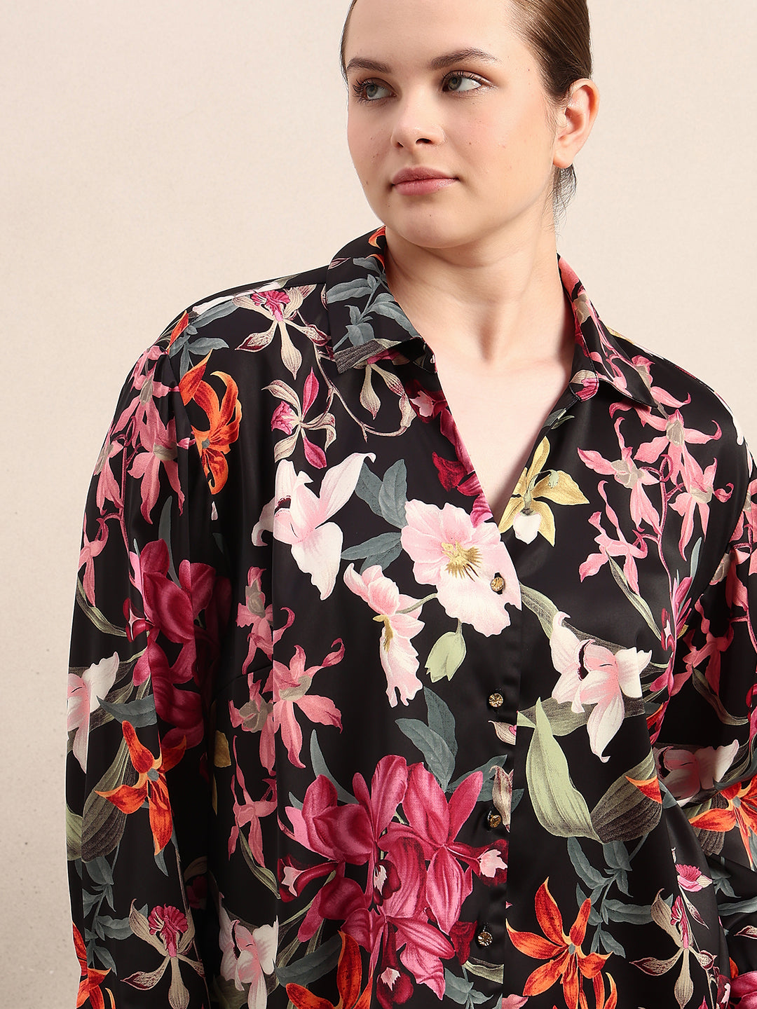 CURVE Black Floral Shirt