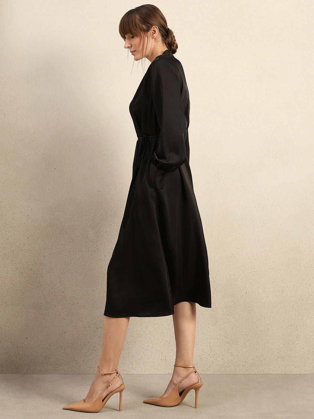 Satin V-Neck Midi Dress