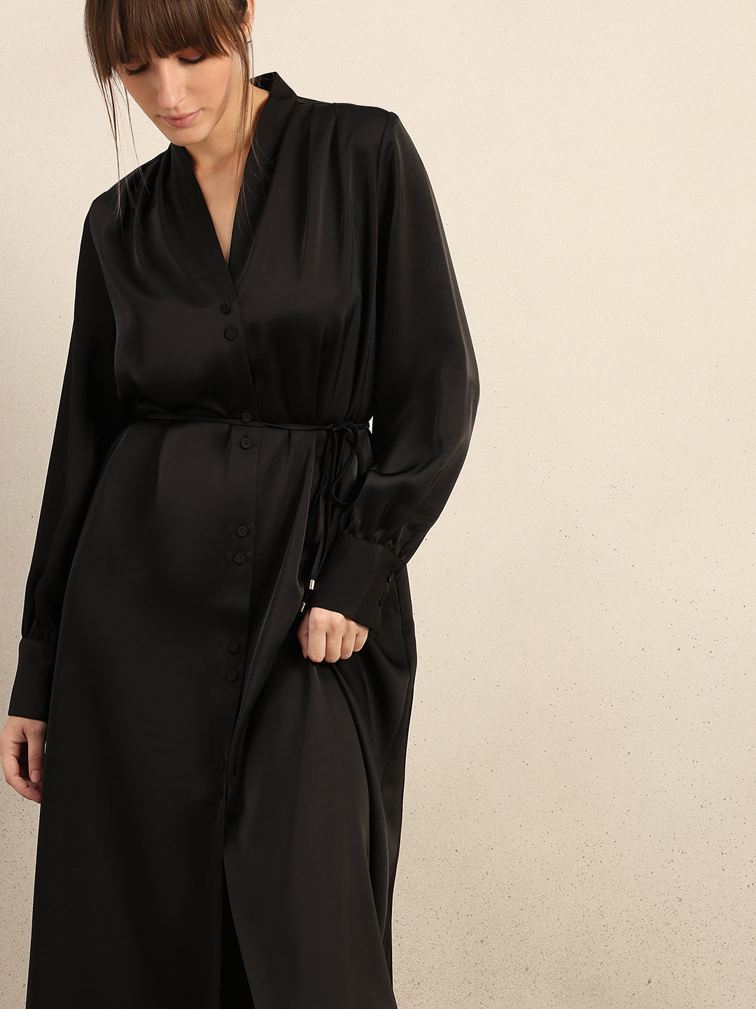 Satin V-Neck Midi Dress