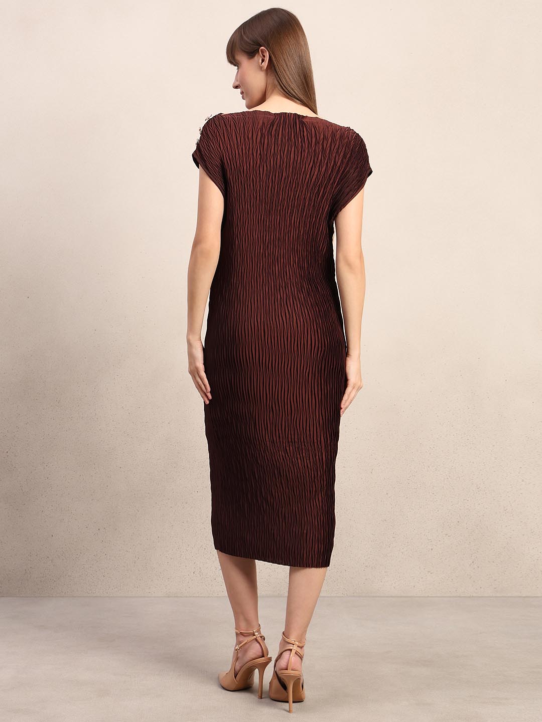 Chocolate Brown Textured Midi Dress