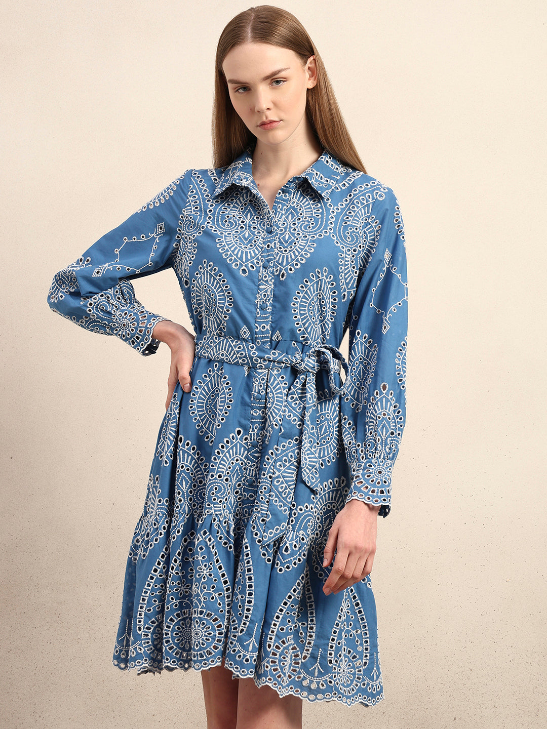 Embroidered Cotton Shirt Dress