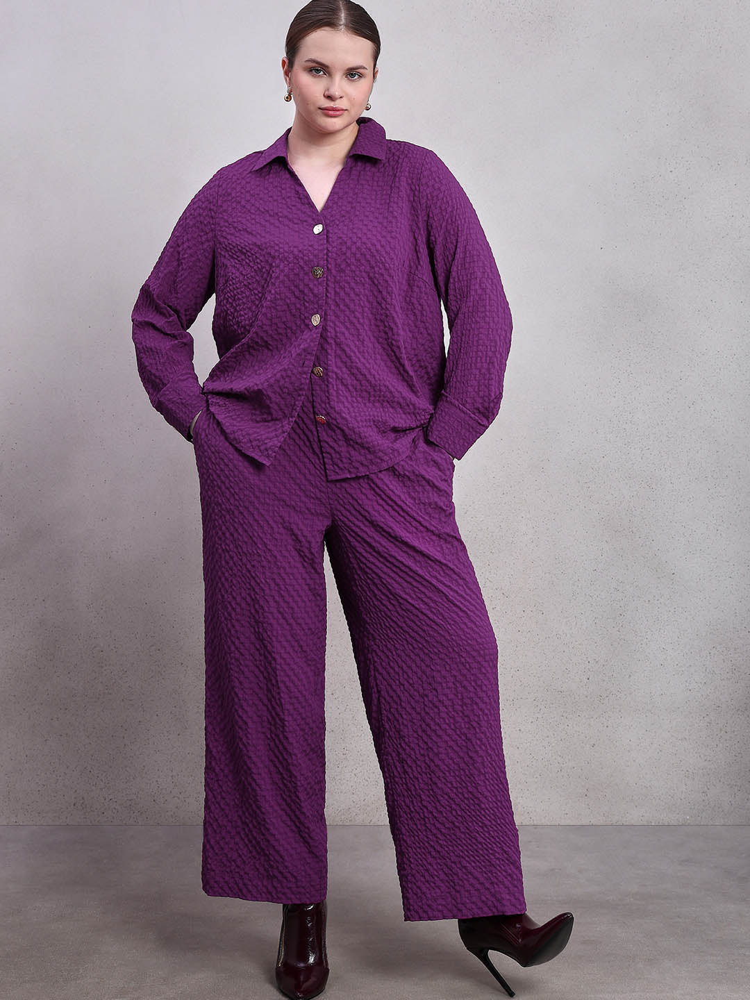 Curve Purple Textured Pants