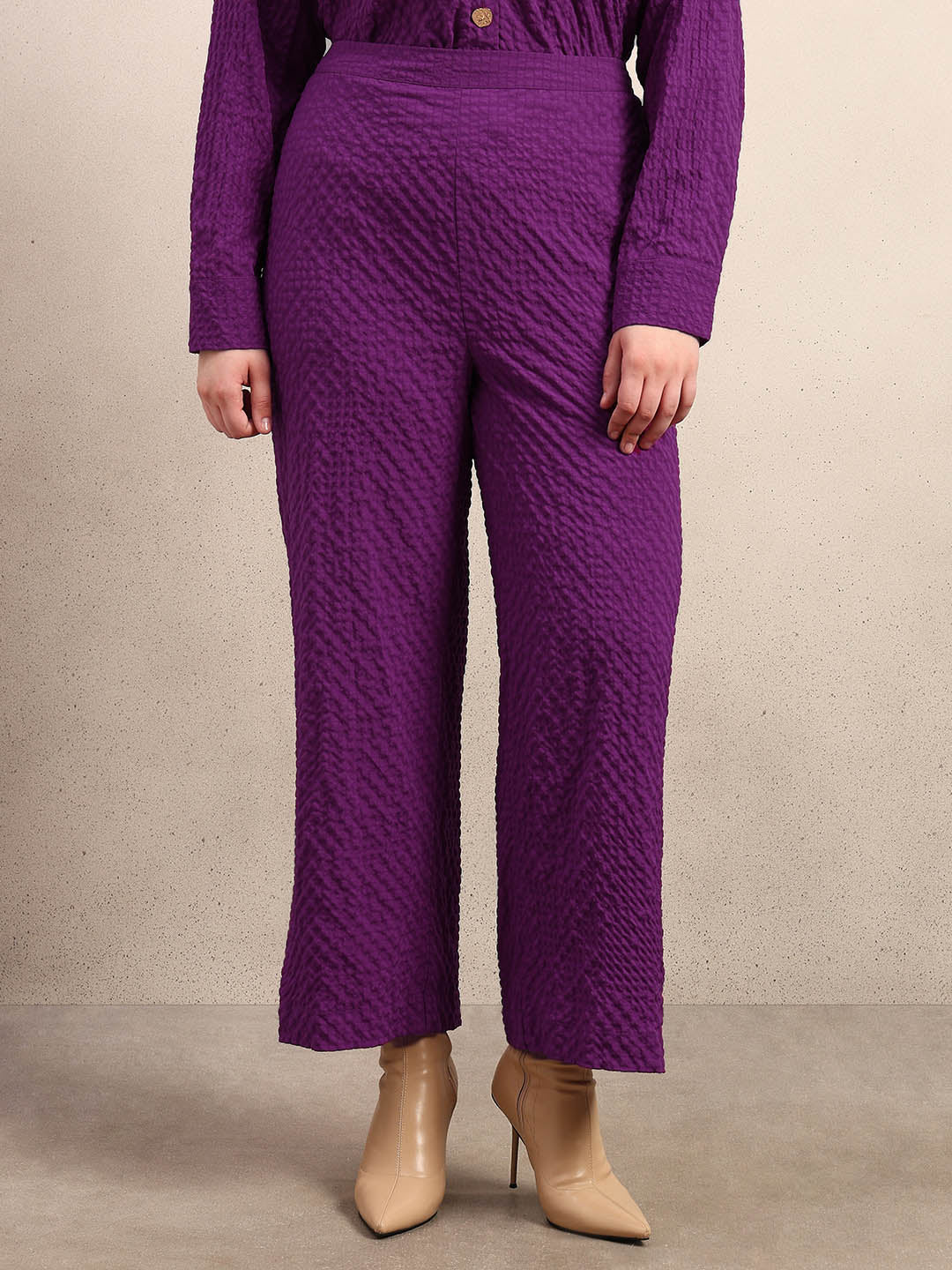 Curve Purple Textured Pants