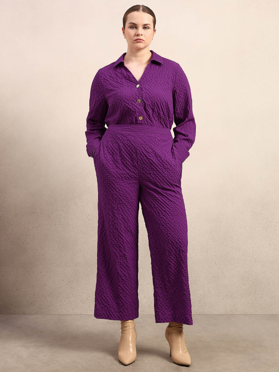 Curve Purple Textured Pants