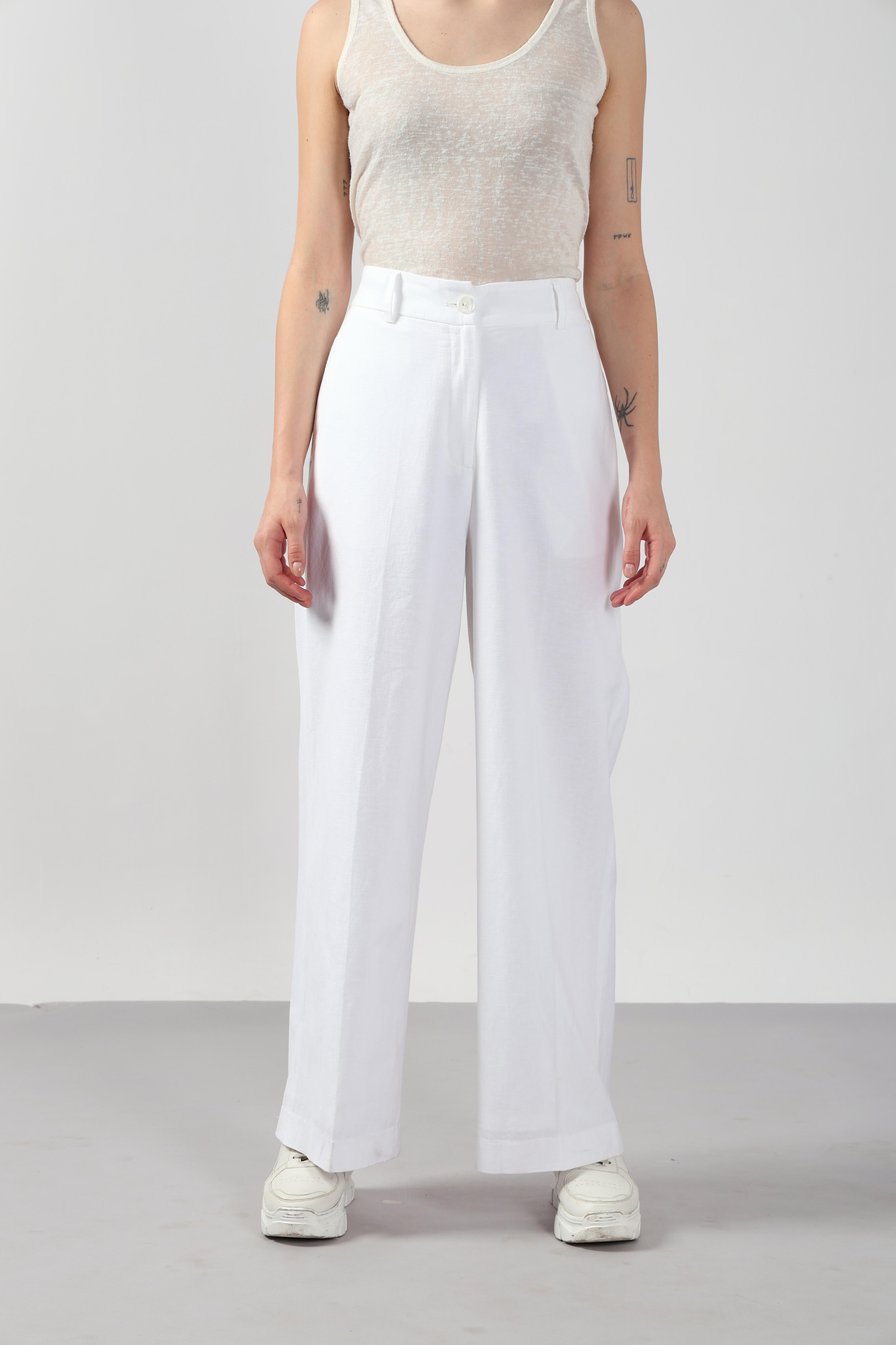 White Mid Rise Straight Fit Pants