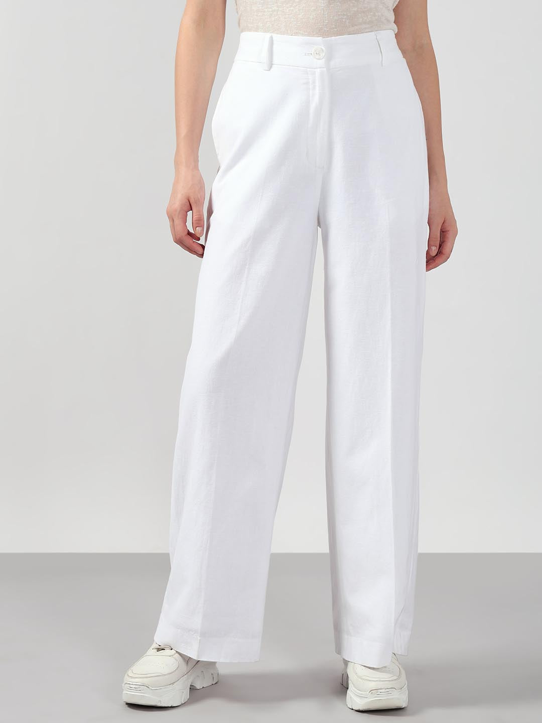 White Mid Rise Straight Fit Pants