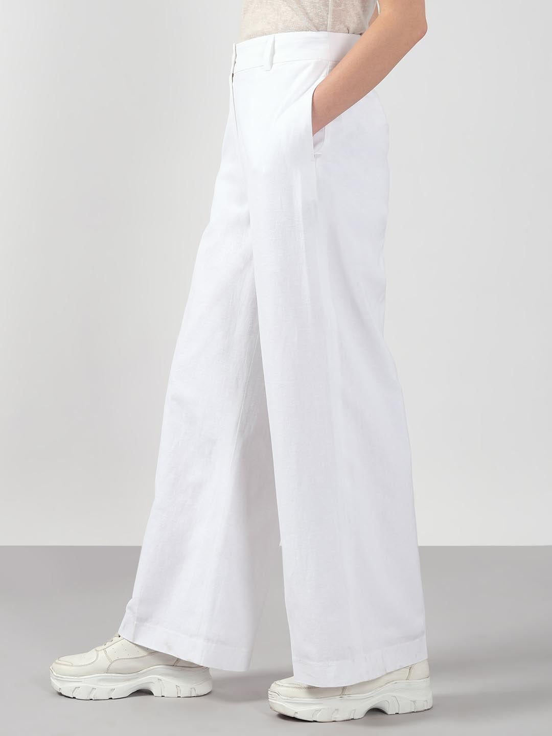White Mid Rise Straight Fit Pants