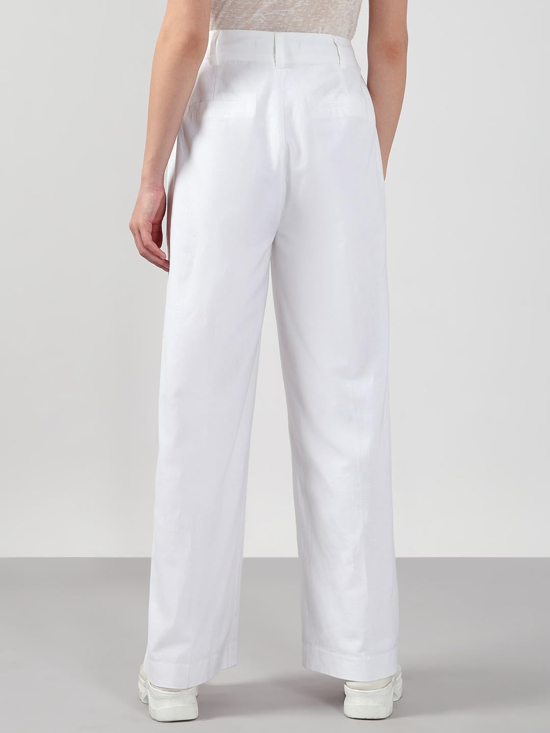 White Mid Rise Straight Fit Pants